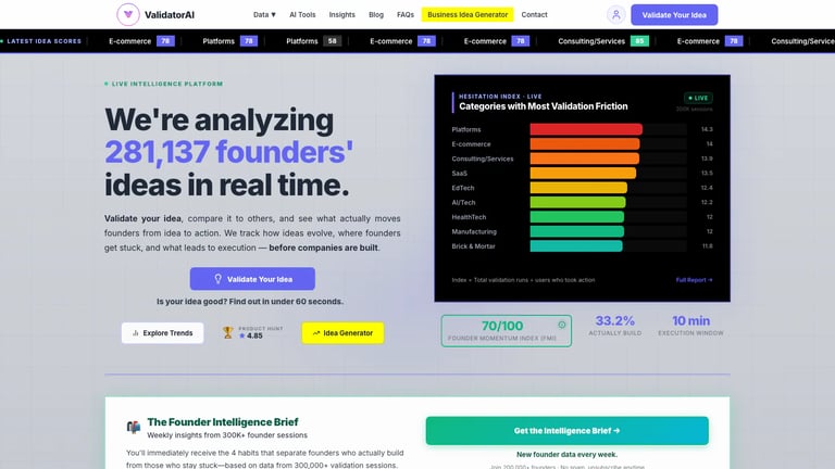 ValidatorAI website homepage screenshot
