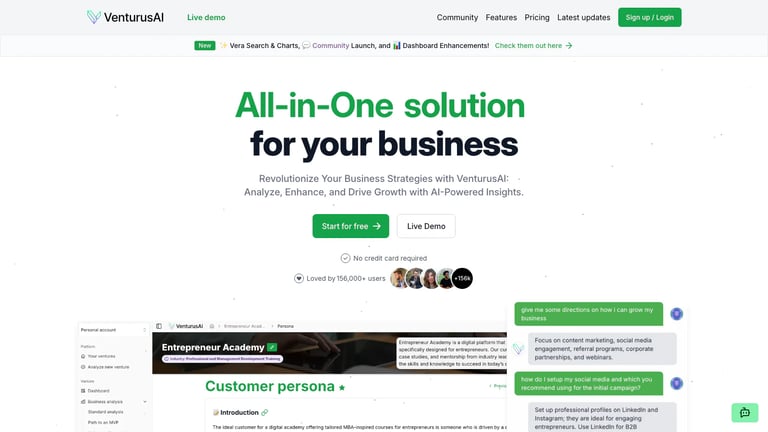 VenturusAI website homepage screenshot