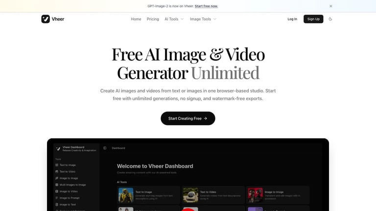 Vheer website homepage screenshot