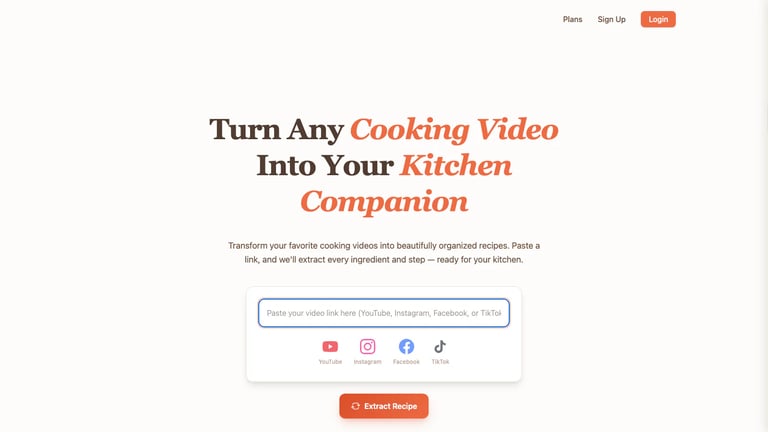 Video2Recipe website homepage screenshot