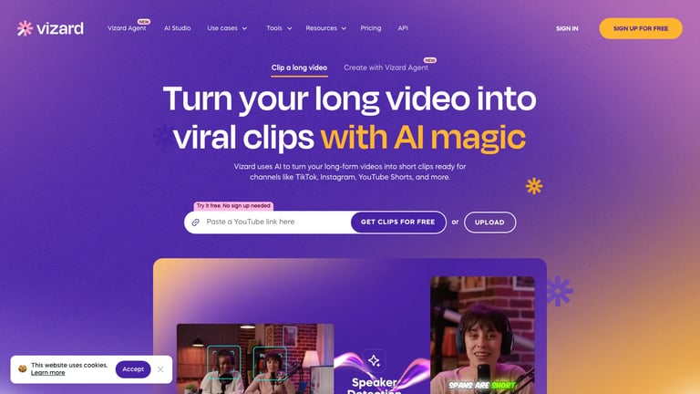 Vizard website homepage screenshot