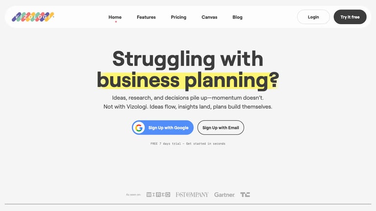 Vizologi website homepage screenshot