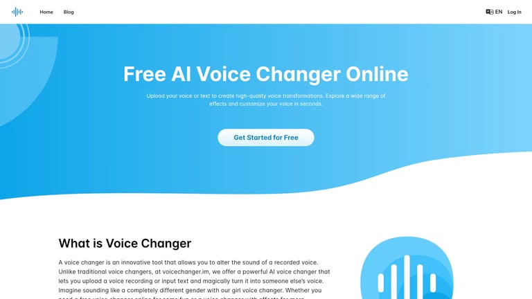 Voice Changer website homepage screenshot