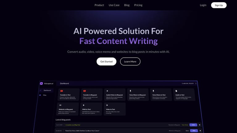 VoicePen website homepage screenshot