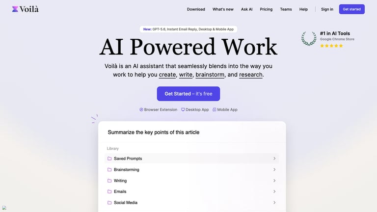 Voilà website homepage screenshot