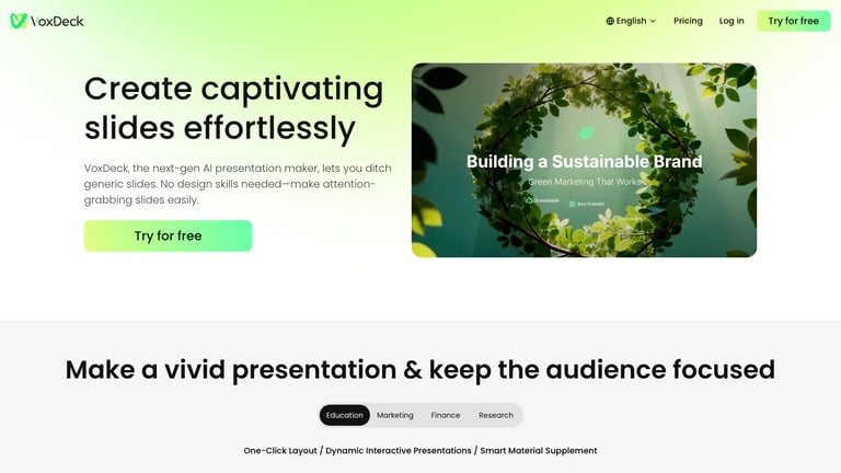 VoxDeck website homepage screenshot