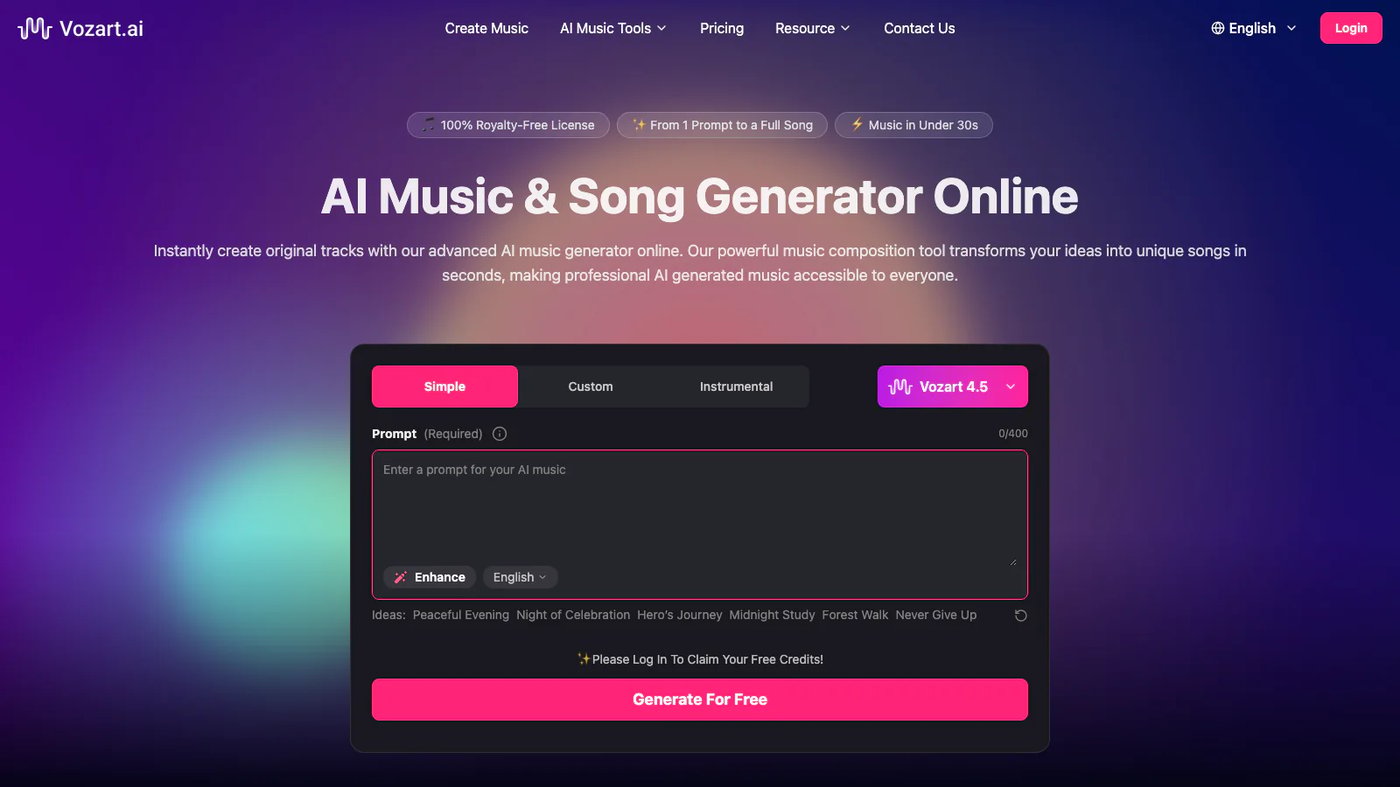 Vozart website homepage screenshot