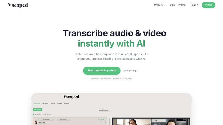 Vscoped website homepage screenshot