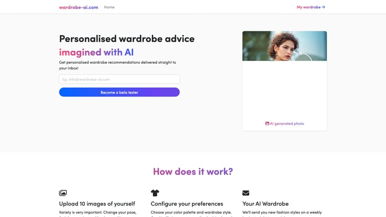 Wardrobe AI website homepage screenshot
