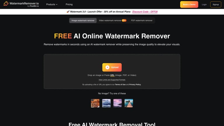WatermarkRemover.io website homepage screenshot