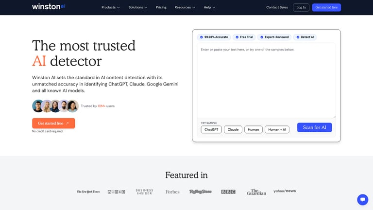 Winston AI website homepage screenshot