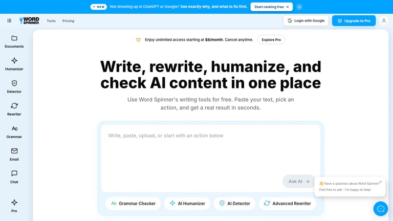 Word Spinner website homepage screenshot