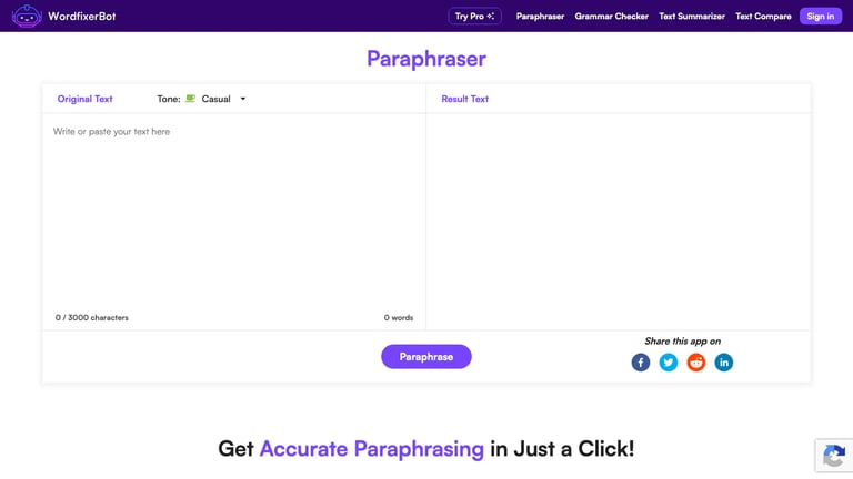 WordfixerBot website homepage screenshot