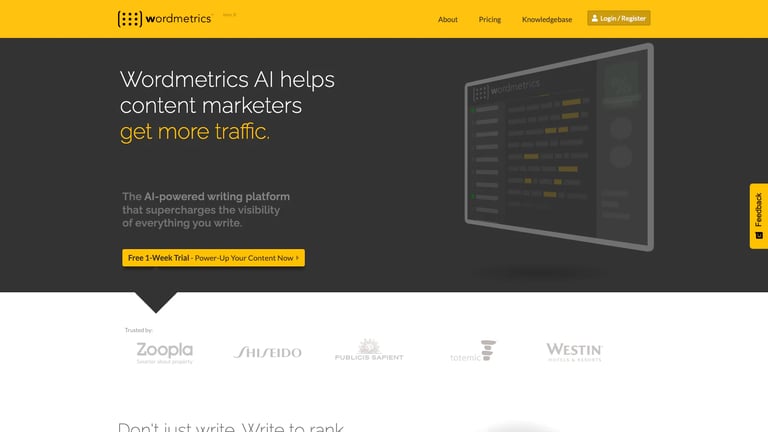 Wordmetrics website homepage screenshot
