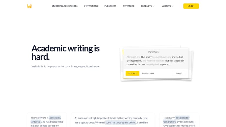 Writefull website homepage screenshot