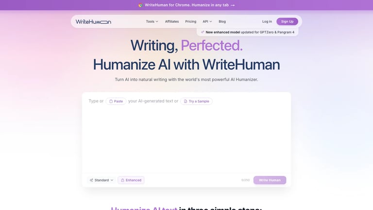 WriteHuman website homepage screenshot