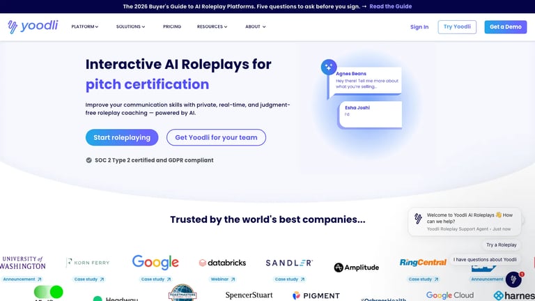 Yoodli website homepage screenshot