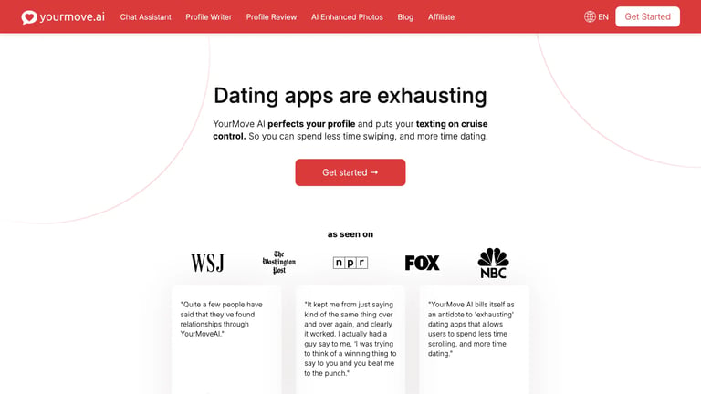 YourMove AI website homepage screenshot