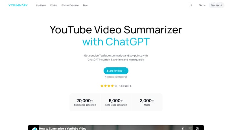 YTSummary website homepage screenshot