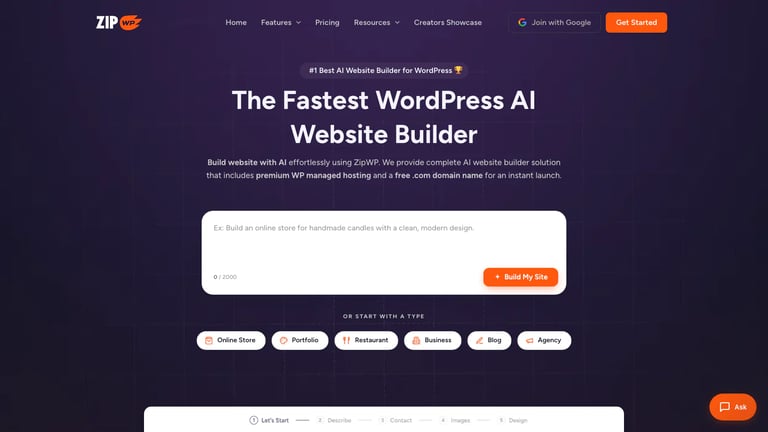 ZipWP website homepage screenshot